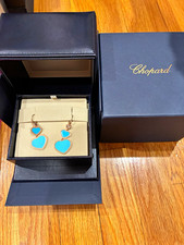 Chopard 18k Rose Gold Turquoise Heart Dangle/Drop Earrings w/ Round Diamond