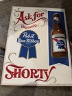 Vintage Pabst Blue Ribbon Wood Beer Sign "Ask for a SHORTY" 3D Bottle