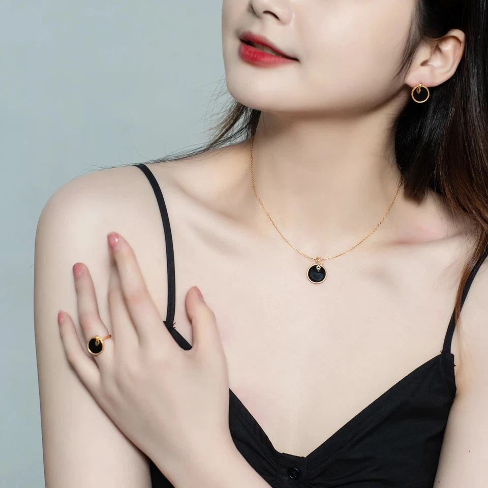 Schwarz Achat Tier Anhänger Halskette Damen Modeschmuck 45cm Vergoldet - Bild 3 von 4