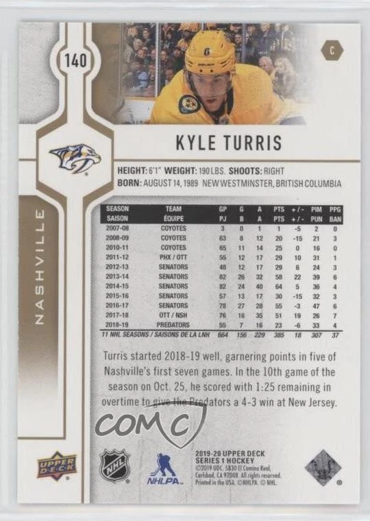 2019-20 Upper Deck High Gloss /10 Kyle Turris #140 - Image 2 of 2