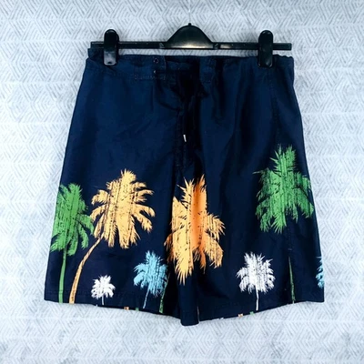Lee Cooper Short de Bain Homme M Bleu Marine Palmier Surf Plage Été - Photo 1/4