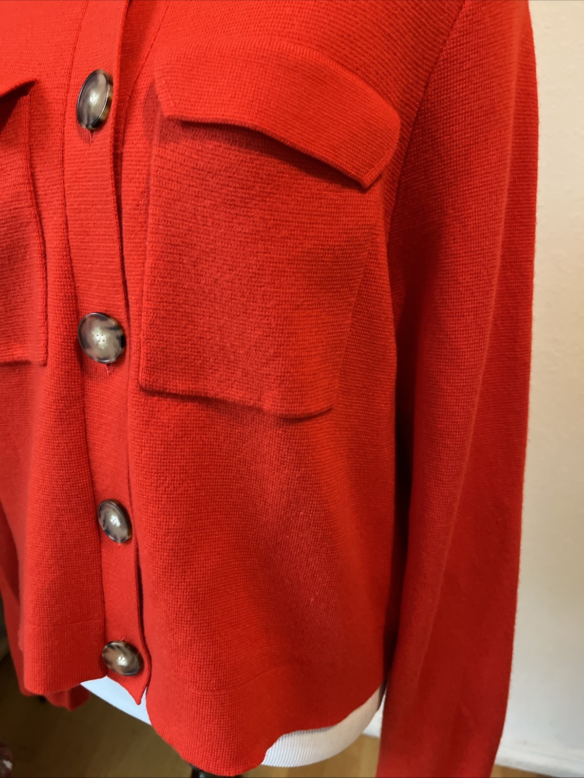 La Maille Sezane Betty Cardigan S Cherry Red Front Pockets Merino Wool Cardigan image 5