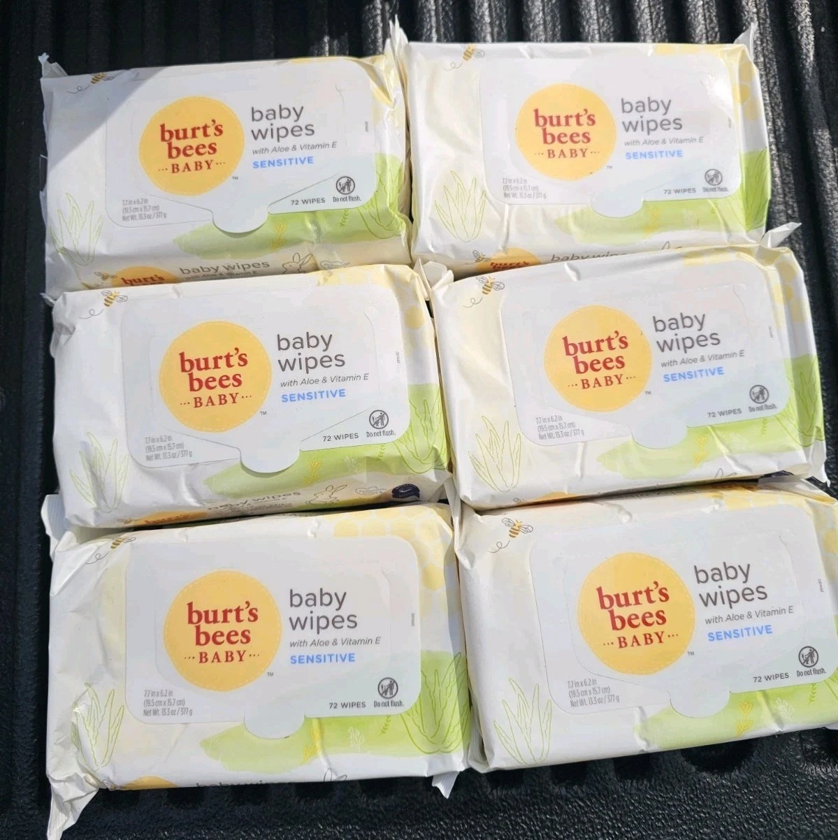 6 PACK Burt's Bees Baby Wipes Sensitive Skin Unscented Natural Wipes 72 ct X 6