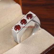 Natural Garnet Gemstone with 925 Sterling Silver Ring for Men's 349