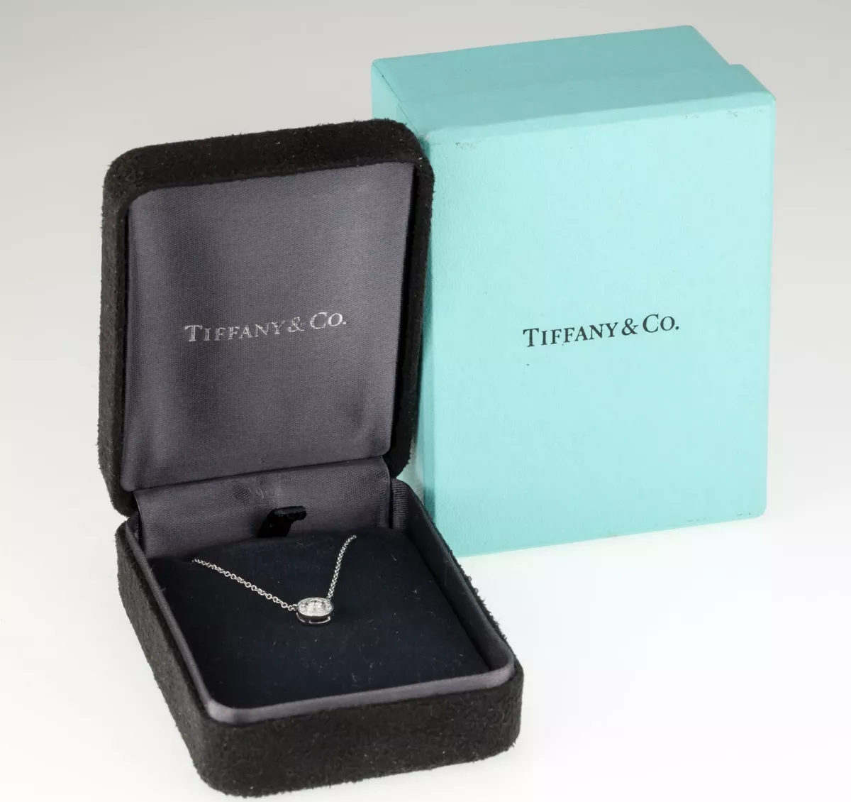 Tiffany Co Platinum Mini Circlet Diamond Pendant w Box and Case TCW 0.12 ct