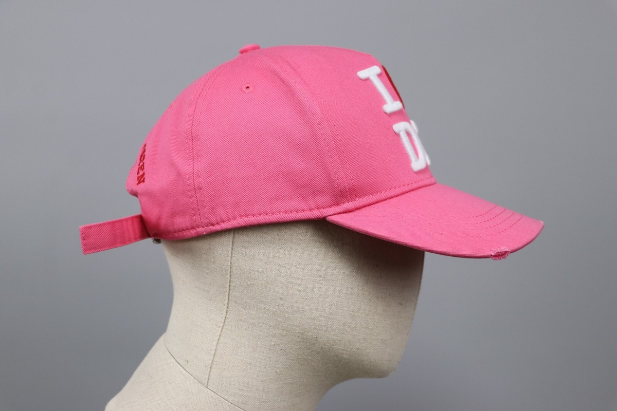 DSQUARED2 I Love D2 Dean & Dan Caten Pink Canvas Cap Mens One Size