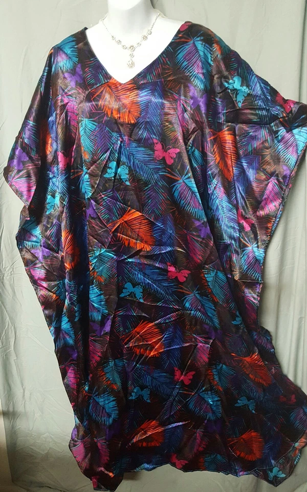 Bobby Brooks Kaftan Houseedress Mumu espreguiçadeira multicolorida compatível com 2X 3X 4x 66" BUSTO  - Imagem 2 de 4
