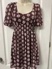 NEW Women's Love Fire Dress Geo Floral Maroon Cream Short Sleeve Size Small