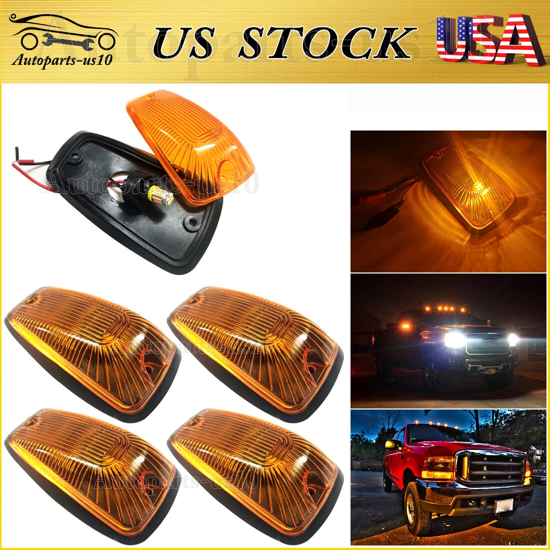 5X Amber LED Cab Marker Lights for 1988-2002 C1500 C2500 C3500 K1500 K2500 K3500