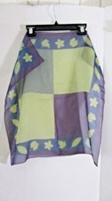 SHEER Purple, Blue, Green SQUARE LEAVES WOMEN'S SCARF 20" x 20"