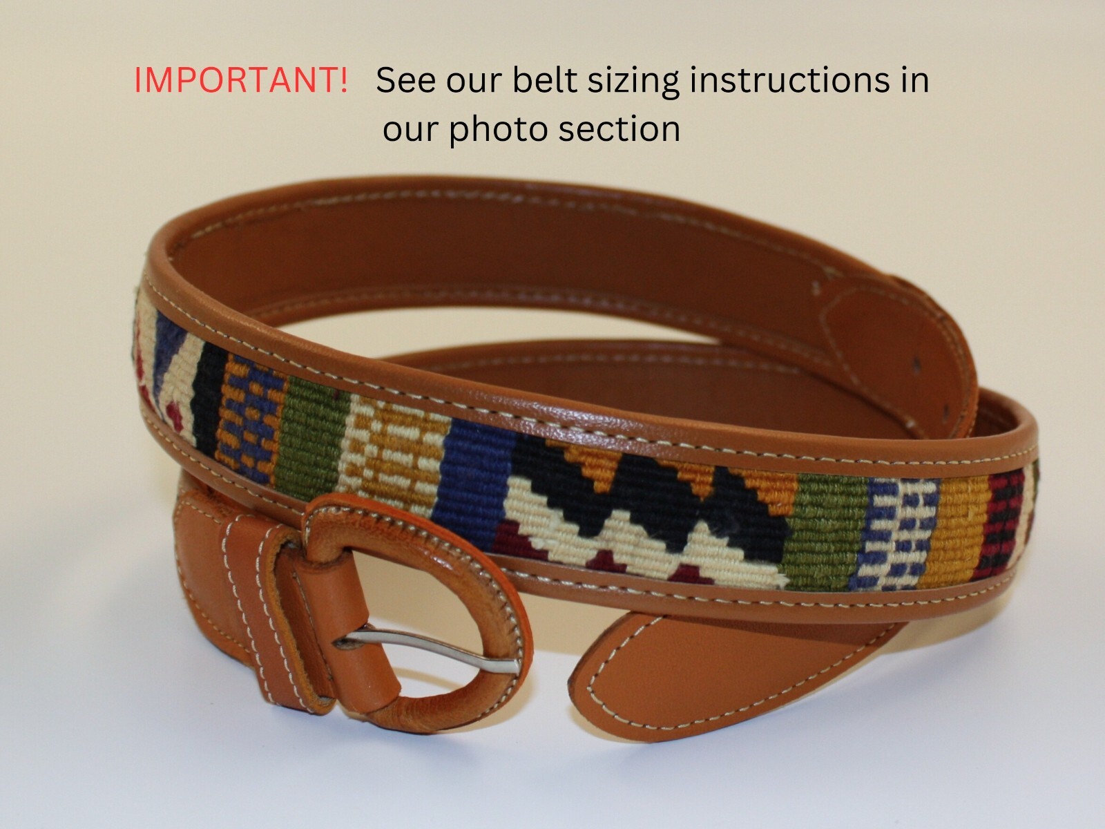 Handmade Unisex Leather Belt with Earth Tone Mayan Weave Design-image