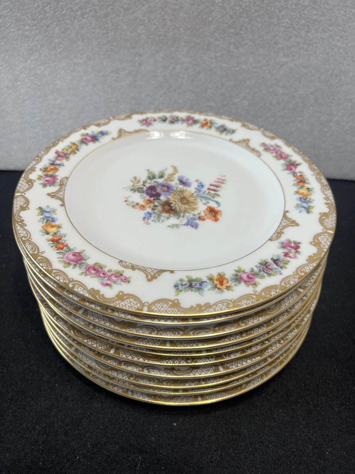 10 Royal Bayreuth ROB41 DRESDEN FLOWERS Gold Lace Luncheon Cabinet Plate ANTIQUE - Picture 2 of 14