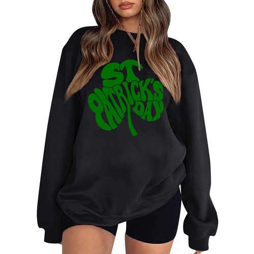 St Patrick's Day Casual Shamrock Lucky Gym Shirt Women Long Sleeve Sweatshirt - Picture 3 of 30