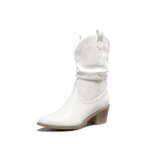 Women Cowboy Cowgirl Western Boots Pointed Toe Pull On Mid Calf Riding Boots - Picture 3 of 21