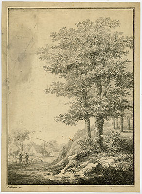 Seltener antiker Meisterdruck-LANDSCHAFT-SCHEUNE-HIRTE-Ekemann-Allesson-1819