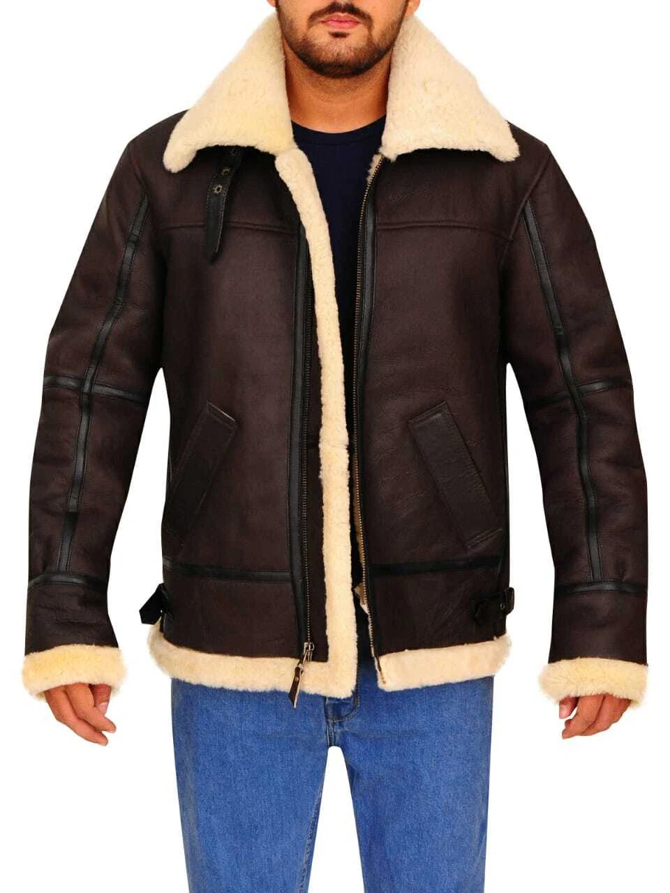 Aviator Real Shearling Flying Bomber Sheepskin Original Leather Jacket For Men