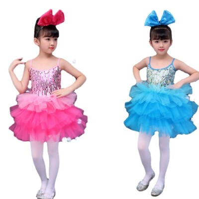 Kids Girl Ballet Dance Tutu Dress Dancewear Layered Sequins Party Cute New  | eBay