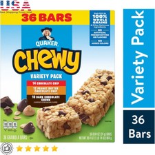 Chewy Granola Bars Variety Pack 36 Count Whole Grain Snack 90-100 Calories New