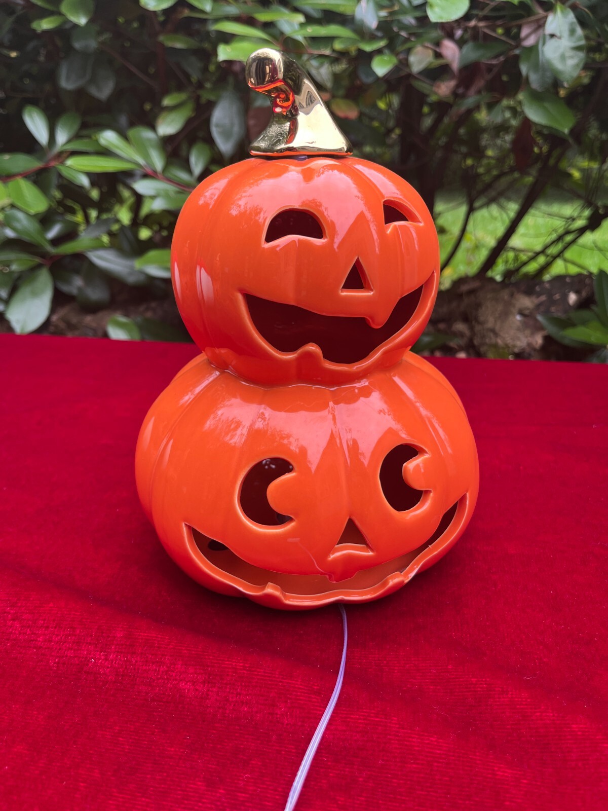 Grande citrouille lumineuse orange et or en céramique pour illuminer votre table d'Automne