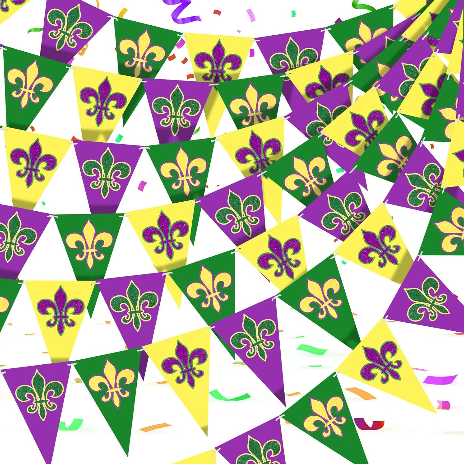 100Ft 120 Pcs Mardi Gras Decorations Mardi Gras Pennant Banner Yellow Green Purp