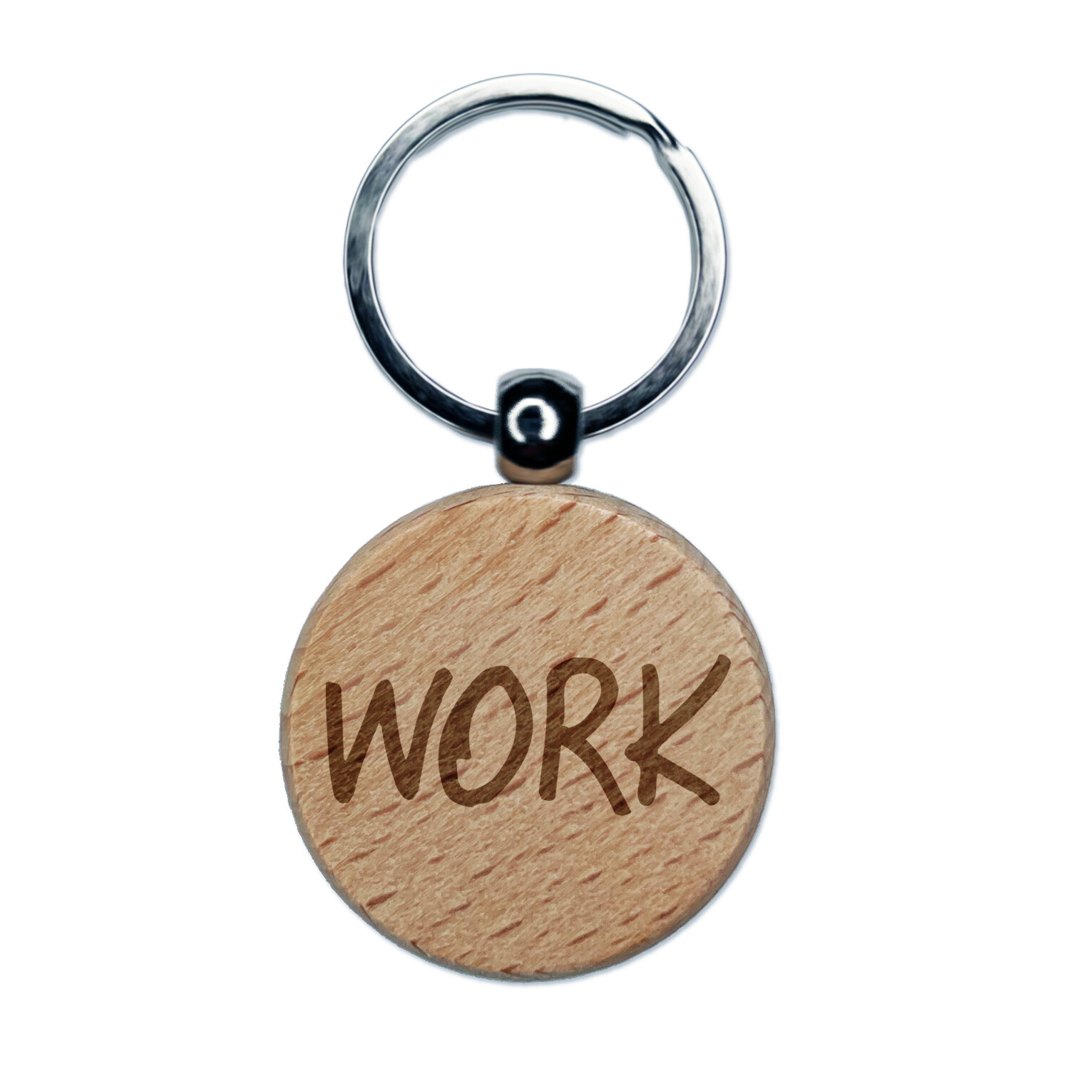 Work Text Engraved Wood Round Keychain Tag Charm