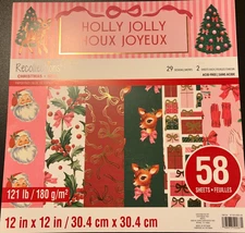 HOLLY JOLLY 12X12 SCRAPBOOK PAPER PAD 58 SHEETS ~ RECOLLECTIONS VINTAGE SANTA