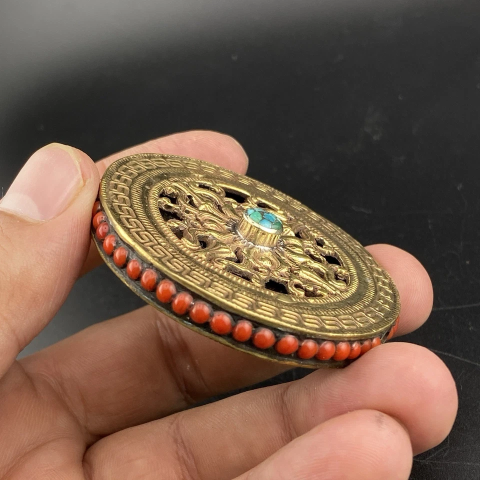 Impresionante abalorio hermoso vintage antiguo único hecho a mano tibetano nepalí incrustación de coral Foto 2 de 4