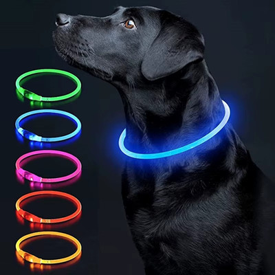 USB LED Dog Collar Light Flashing Safety Glowing Pet Necklace Anti Lost Lamp
