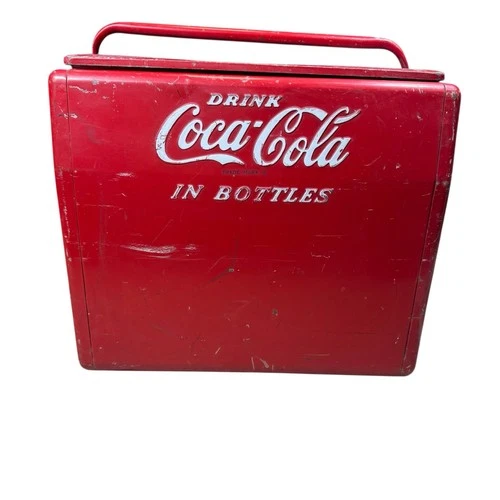 Vintage Coca Cola Cavalier Cooler Coke Ice Chest w/ Opener Red Metal 1950s