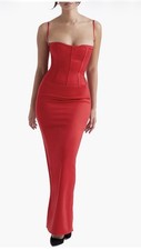House Of CB Red Shani Corset Mesh Dress Size Small Retail $269 