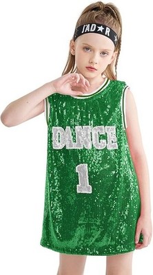 Tanzkostüm Pailletten Street Danc Hip-Hop Unterhemd Mädchen 11-12 Jahre grün