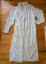 VTG LAURA ASHLEY Long Wrap Dressing Gown Robe White Brown Floral Cotton S/M Lace