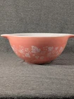 Vintage  Pyrex 442 Mixing Bowl White Gooseberry Print on Pink Milk Glass 1.5 Qt