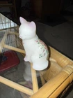 Fenton Hand Painted Milk Glass Cat  Figurine 3" 1/2  Signed