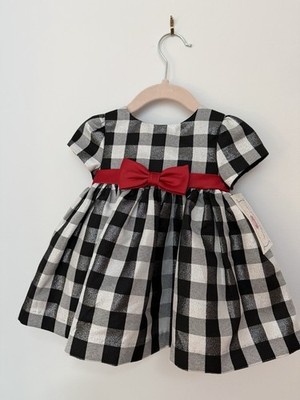 Marmellata Kids - Baby Black Silver Sparkle Checked  Dress Red Tie - 3-6 M- NWT