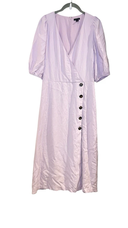 Vestido midi envolvente con botones Ann Taylor lavanda Fields cuello en V manga abullonada talla 10 Foto 2 de 4