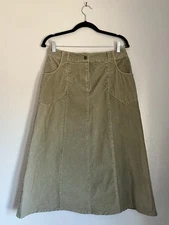 J. Jill Women’s Olive Corduroy Maxi Skirt Size 4 Front & Back Pockets Vintage
