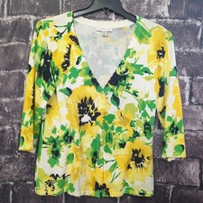 Christopher  Banks 100 Cotton Size M Multicolor Tropical Cardigan 3/4 Sl EUC