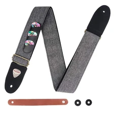Melede Guitar Strap Soft Cotton Genuine Leather Ends Strap with Pick Pocket, ...