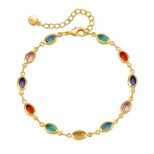 Colorful Acrylic Beaded Charm Bracelet For Women 18k Gold-Tone Plated Dainty Boh