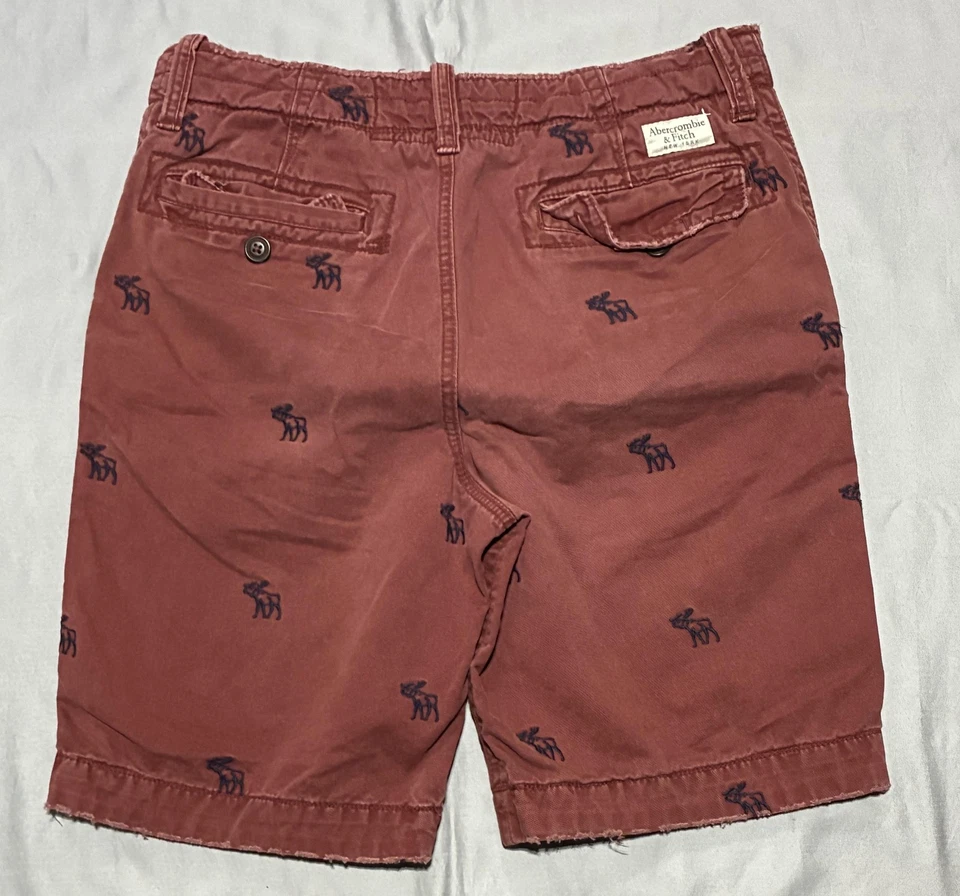 Vintage Abercrombie Fitch Shorts Mens 30 Red Heavyweight Moose Preppy Y2K Faded - Image 2 of 4