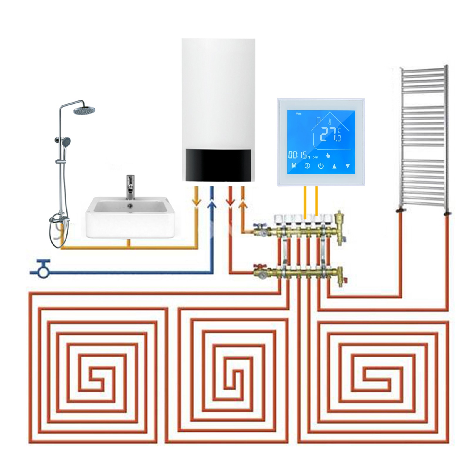 WiFi Smart Thermostat Temperature Controller LCD Display Week Programmable For W