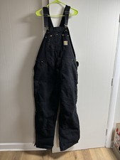 VTG Men's 42x32 Carhartt R02 BLK Insulated Canvas Bib Overalls Made In USA