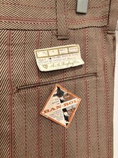 Vtg 1970s Striped Bell Bottoms Pants Size 34 Unhemmed NOS Flair HIPPIE Brown Red