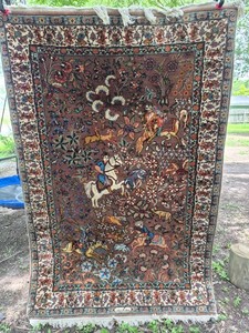 Signed Pictorial Indian? Rug 4x6, Hunting Scene