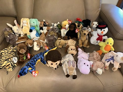 Large Lot Of 28 Pcs Vintage Assorted Ty Beanie Babies All W/tags Great Condition
