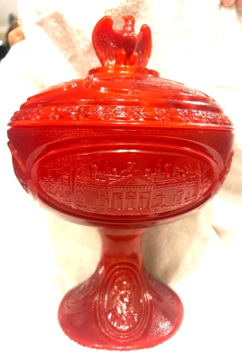 FENTON ART GLASS PATRIOT RED BICENTENNIAL COMPOTE