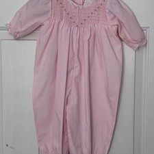 Vintage Petit Ami Pink Smocked Rosebud 6 9 Months Romper Smocked.