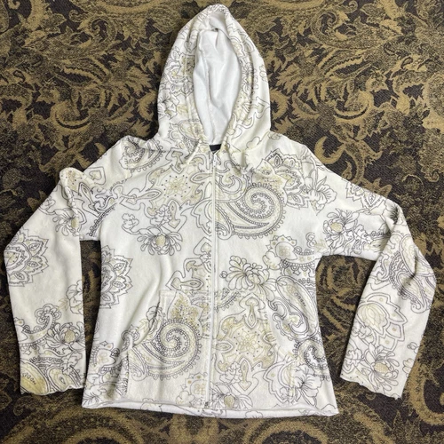 OFF WHITE Felpa con cappuccio zip vintage anni 90 Mossimo Paisley bianca panna donna taglia M boxy
