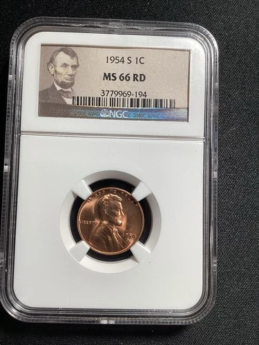 Beautiful High Grade 1954-S Lincoln Cent.  NGC GRADED MS 66 RED